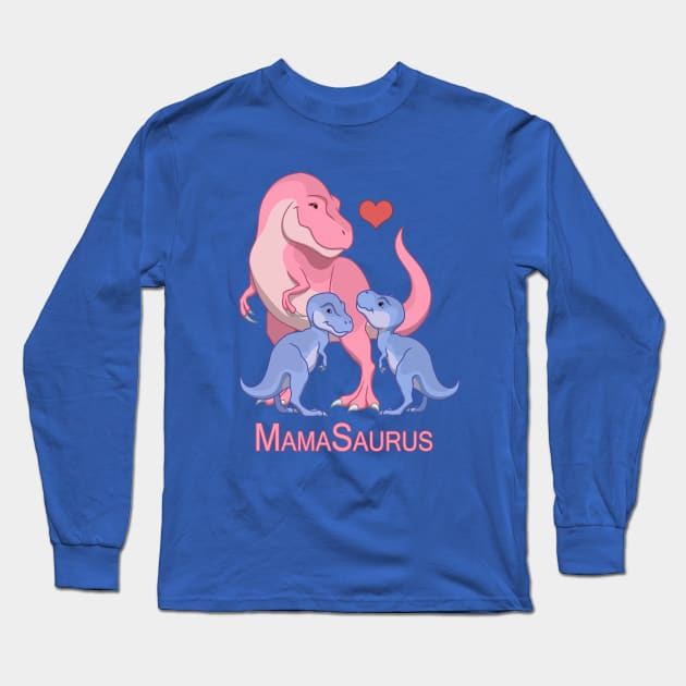 MamaSaurus T-Rex Mommy & Twin Baby Boy Dinosaurs Long Sleeve T-Shirt by csforest